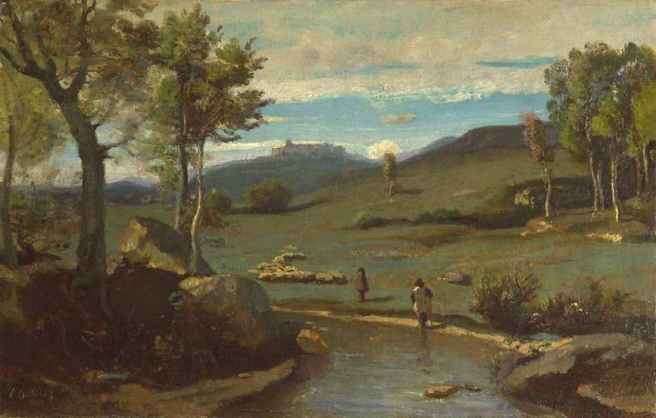 Jean-Baptiste_Camille_Corot_-_Campagne_Romaine_–_Vallée_rocheuse_avec_un_troupeau - 1827-1828
